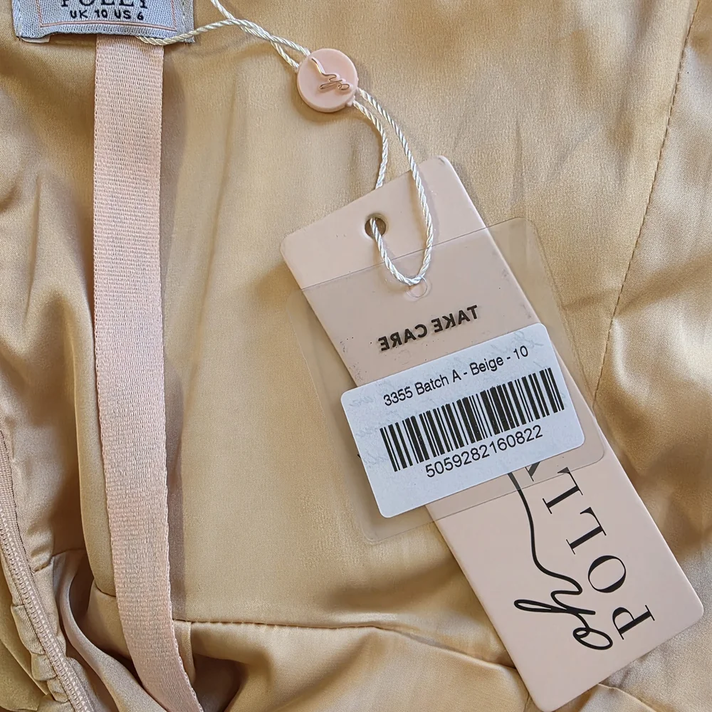 NWT Oh Polly Corset Ruched Beige Satin Dress - Picture 4 of 4